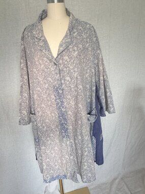 Magnolia Pearl Floral Linen Patchwork Button Front Tunic Jacket | Blue | OS